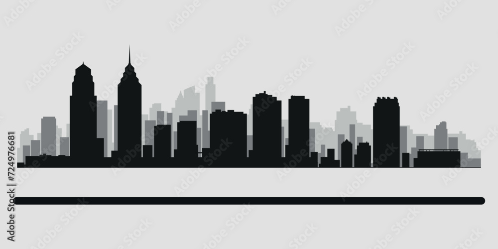City skyline. Philadelphia. Silhouettes of buildings. Vector on a gray background