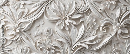 Luxurious White and Silver Flower and Swan 3D Printed Ceiling Interior Wallpaper