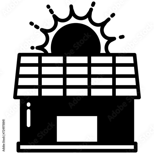 Solar House glyph and line vector illustration