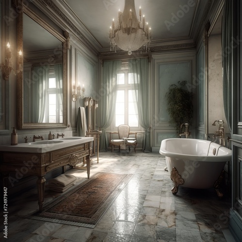 Interior of bathroom in Empire style luxury house.