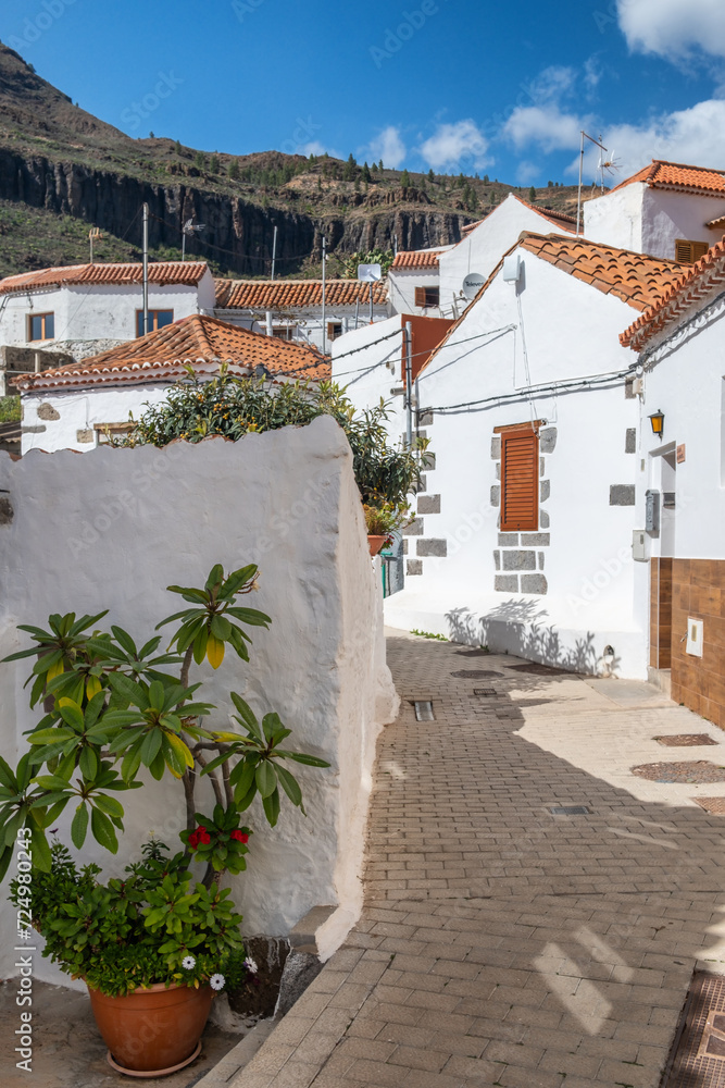 Traditional Canarian village nestled in the mountainous terrain of Gran Canaria.