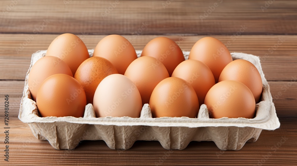A Carton of Eggs on a Wooden Table A Carton of Eggs on a Wooden Table