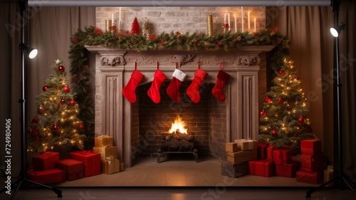 Christmas festival room decoration fireplace photography, ultra HD wallpaper image