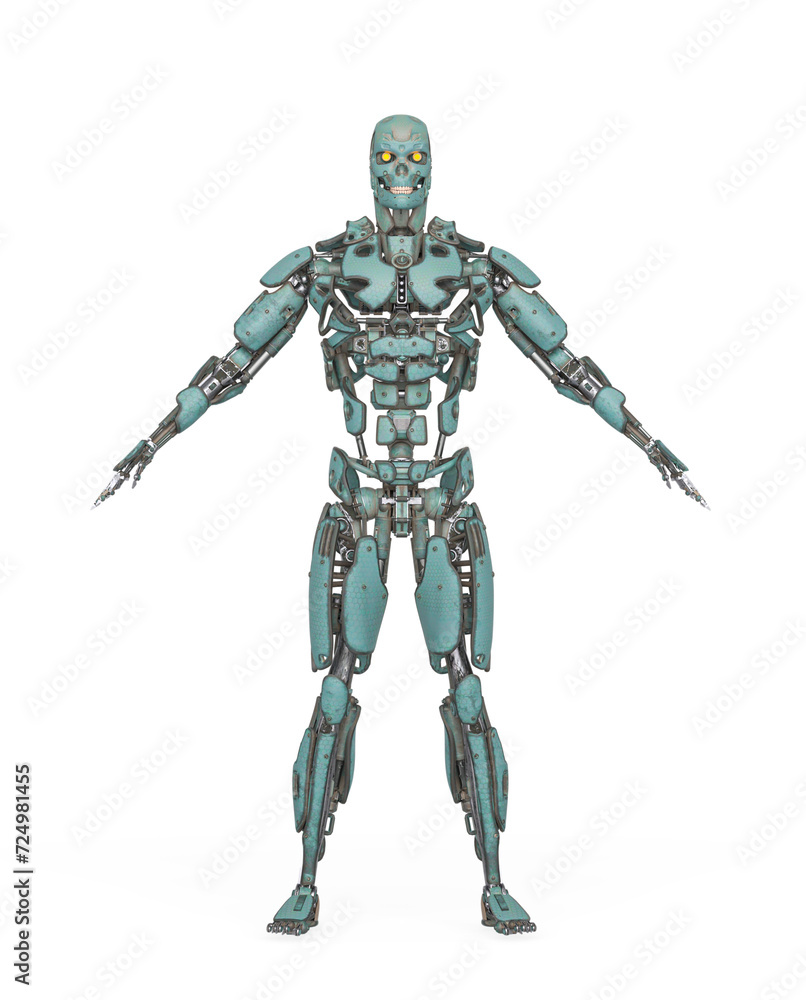 mega cyborg on a pose in white background