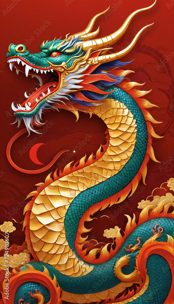 Generative Illustration of a chinese dragon with floral ornaments lunar new year of the dragon celebrations Generative Illustration of a chinese dragon with floral ornaments lunar new year of the dragon celebrations
