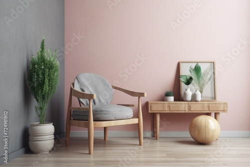 a wooden living room chair with copy space,