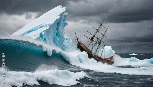a ship lost in a storm  on the brink of hitting a massive iceberg. Hope lies in finding a way to avoid disaster.