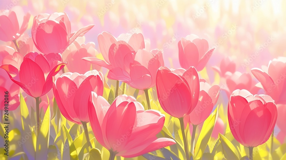 pink tulips in spring. Generative AI pink tulips in spring. Generative AI