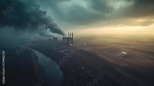 a power plant juxtaposed against an open-cast coal mine in an aerial view, the interplay between industrial infrastructure and natural elements. photo