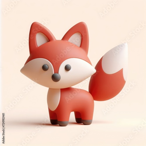 Cute Red Fox. 3D minimalist cute illustration on a light background.