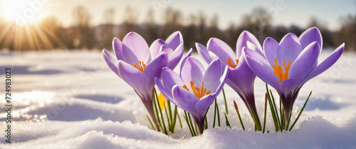 Blooming Crocus Flowers in Spring Sunshine - Winter's Farewell