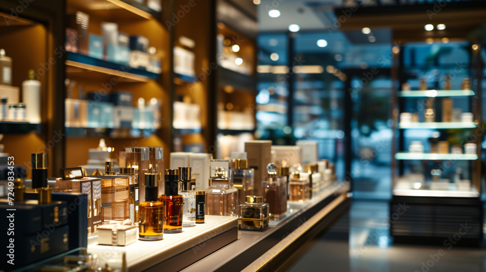 A high-end retail store with luxury products on display.