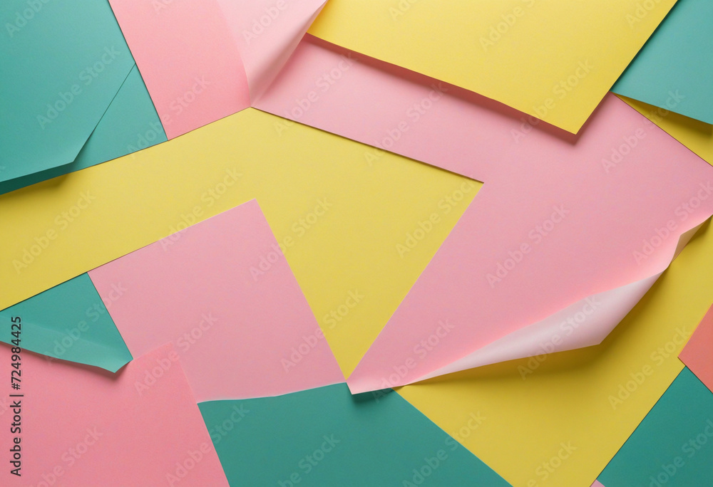 Colorful geometric design with yellow, green, and pink paper composition Colorful geometric design with yellow, green, and pink paper composition