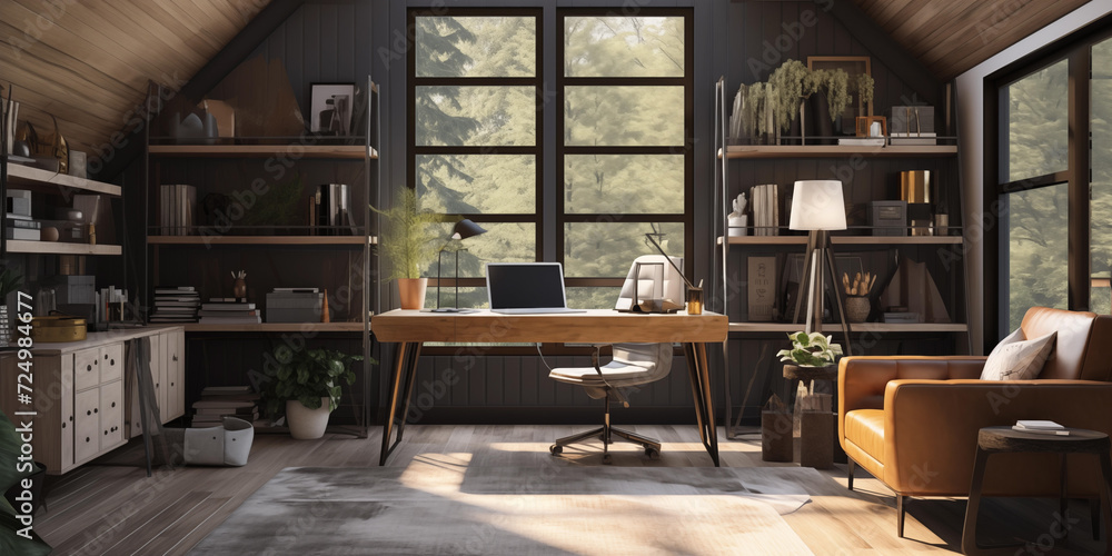 Traditional Farmhouse-style home office with a office chair in front of ...