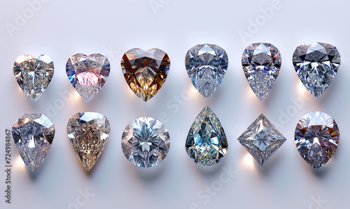 Natural gemstone with brilliant color, collection of many different natural gemstones. Different beautiful gemstones on white background. Diamond. Crystals.