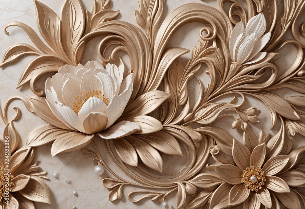 Elegant 3D Printed Ceiling Wallpaper with Brown Flowers and Marble Texture Elegant 3D Printed Ceiling Wallpaper with Brown Flowers and Marble Texture