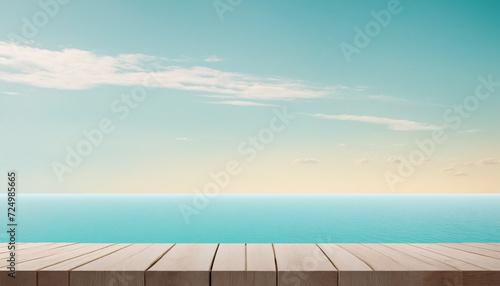 Luminous wooden table display on soft teal backdrop