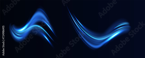 Glitter sparkle star trail, light effect, abstract waves flow vector illustration. Vector image of colorful light trails with motion blur effect, long time exposure isolated on background