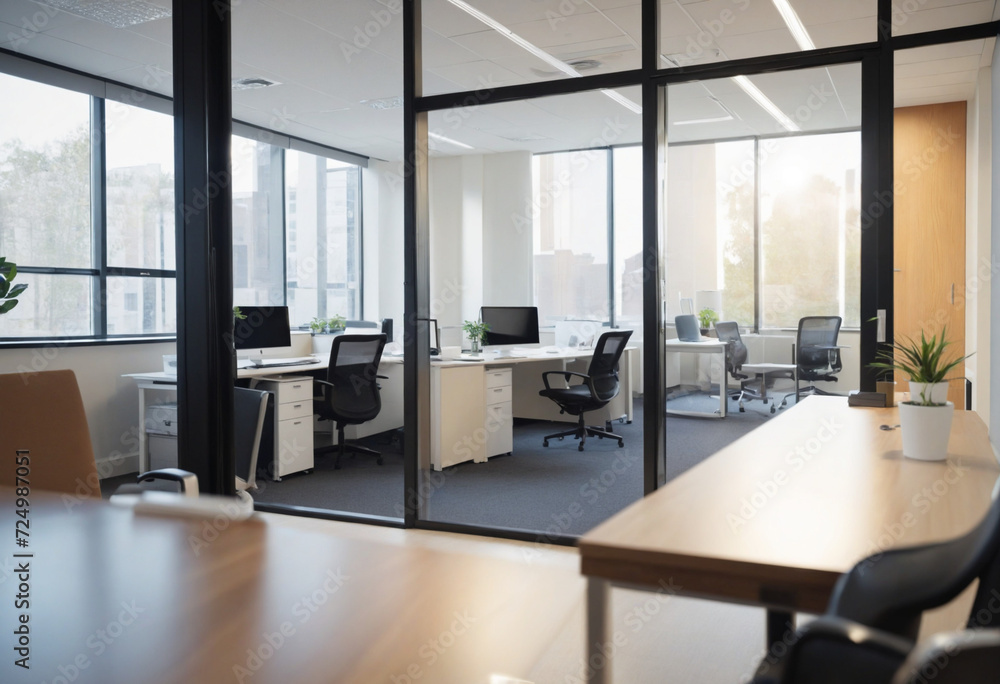 Blurred bokeh background in business office with glass partitions Blurred bokeh background in business office with glass partitions