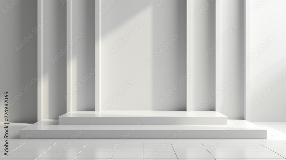 Fototapeta premium white podium acrylic white background description words commas