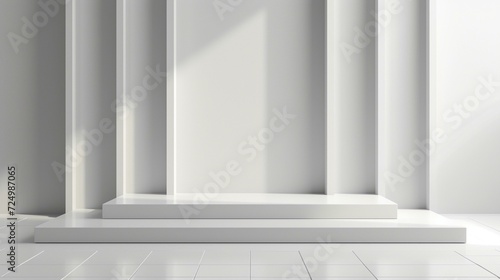 white podium acrylic white background description words commas photo