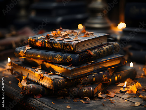 an old pile of book with a blur