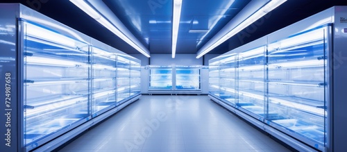 The refrigerator in ​​the supermarket blue light photo