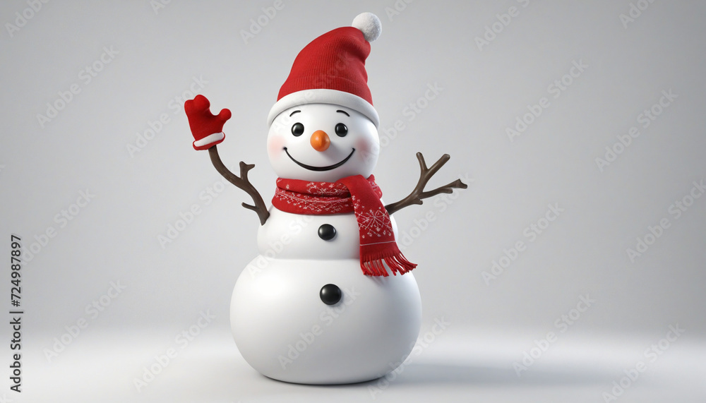 3D Cartoon snowman character on blank white backdrop