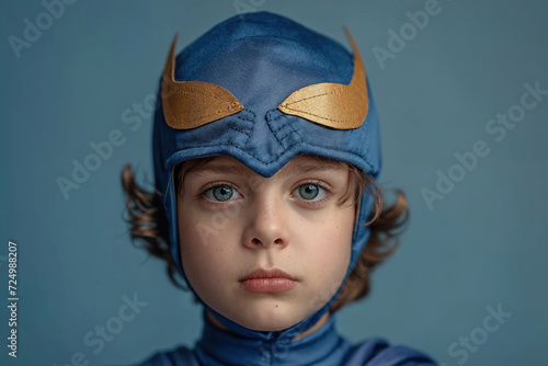 Child in superhero costume with determined expression Generative AI image photo