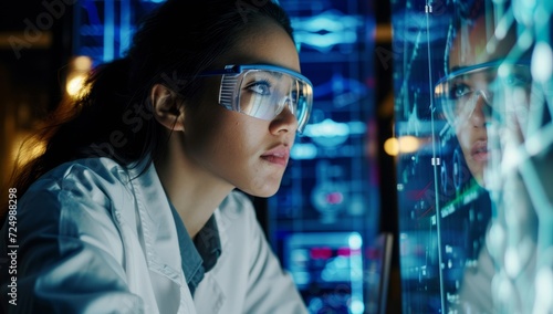 Scientist analyzing data on computer in modern laboratory