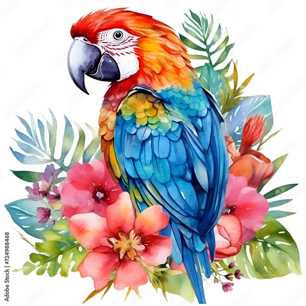 Fototapeta premium Parrot Watercolor Clipart, Colorfull Parrot Design, ai generative
