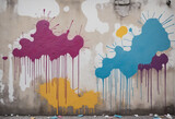 Colorful paint smudges and drips on aged wall background
