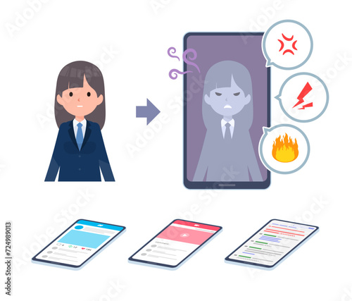インターネットで人格が変わってしまう紺ブレザー女子学生のセット