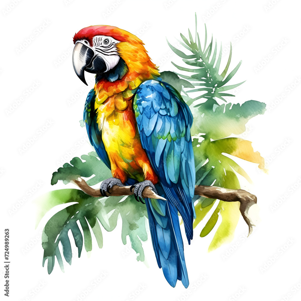 Parrot Watercolor Clipart, Ai generative