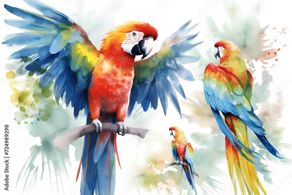 Fototapeta premium Parrot Watercolor Clipart, Ai generative