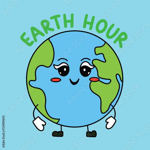 Earth Hour inscription. Handwriting holiday text banner square composition Earth Hour. Hand drawn vector art.