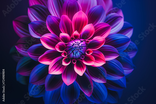Vibrant gradient flower in pink and blue tones. Generative AI image photo