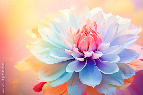 Vibrant gradient dahlia flower on soft background. Generative AI image photo