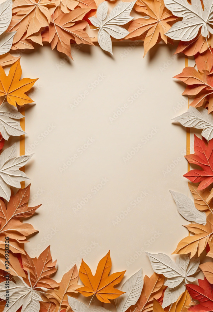 Fall foliage paper border with blank white background and room for text Fall foliage paper border with blank white background and room for text