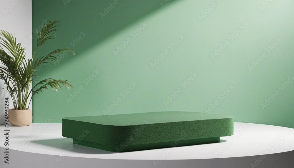Nature-inspired Green Podium for Beauty Products. Leafy Pedestal Design for Cosmetic Display. Fresh Photography Background for Product Showcase. Nature-inspired Green Podium for Beauty Products. Leafy Pedestal Design for Cosmetic Display. Fresh Photography Background for Product Showcase.