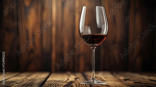 Empty wine glass on wooden table with copy space