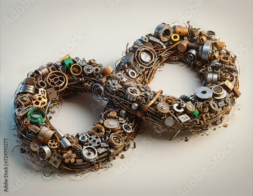 Infinity symbol made of assorted mechanical parts Generative AI image photo