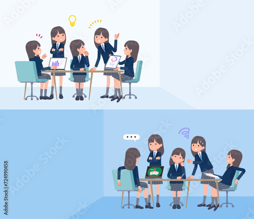 脳内会議をする紺ブレザー女子学生のセット
