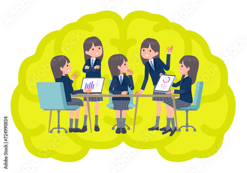 脳内会議をする紺ブレザー女子学生のセット