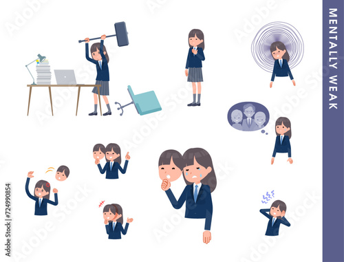 精神的に弱っている紺ブレザー女子学生のセット