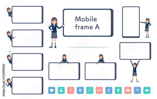 スマートフォンの画面と紺ブレザー女子学生のセット