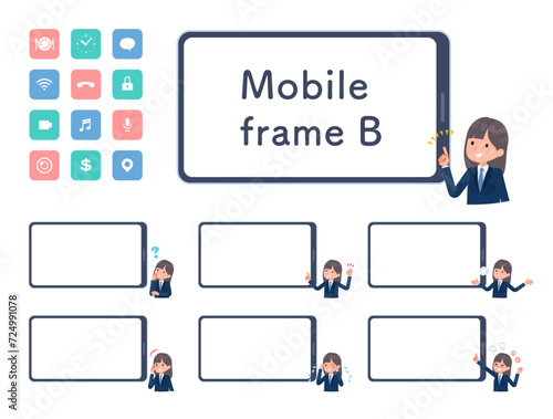 スマートフォンの画面と紺ブレザー女子学生のセット