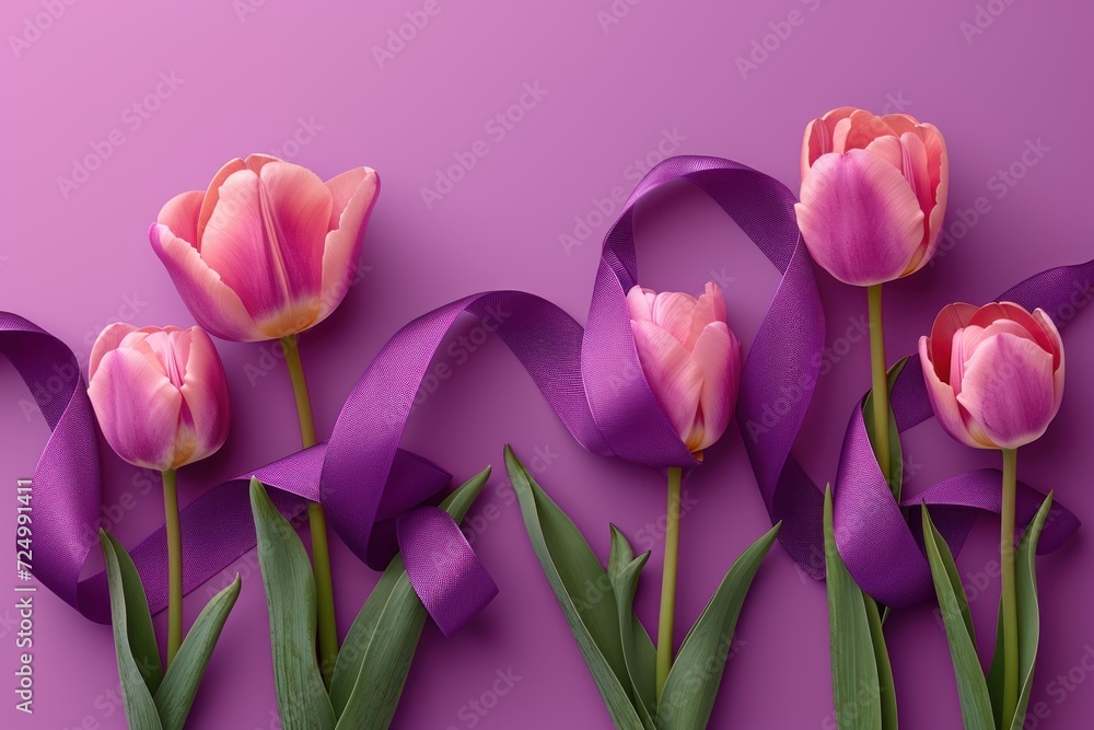 Obraz premium Women's Day design with tulips and ribbon