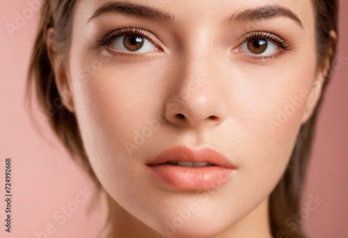 Close-up portrait of beautiful young woman with clean fresh skin.