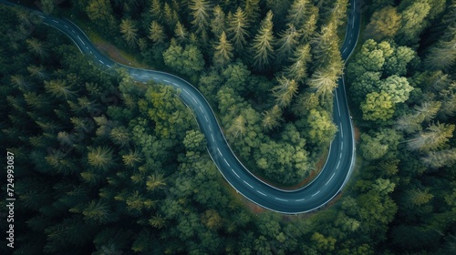 aerial view of a winding road amidst lush forests © pvl0707